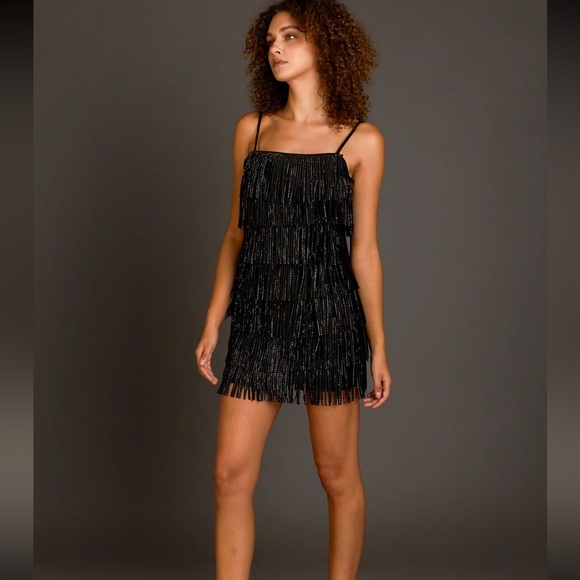 Elegant Black Fringe Mini Dress - Picture 4 of 7